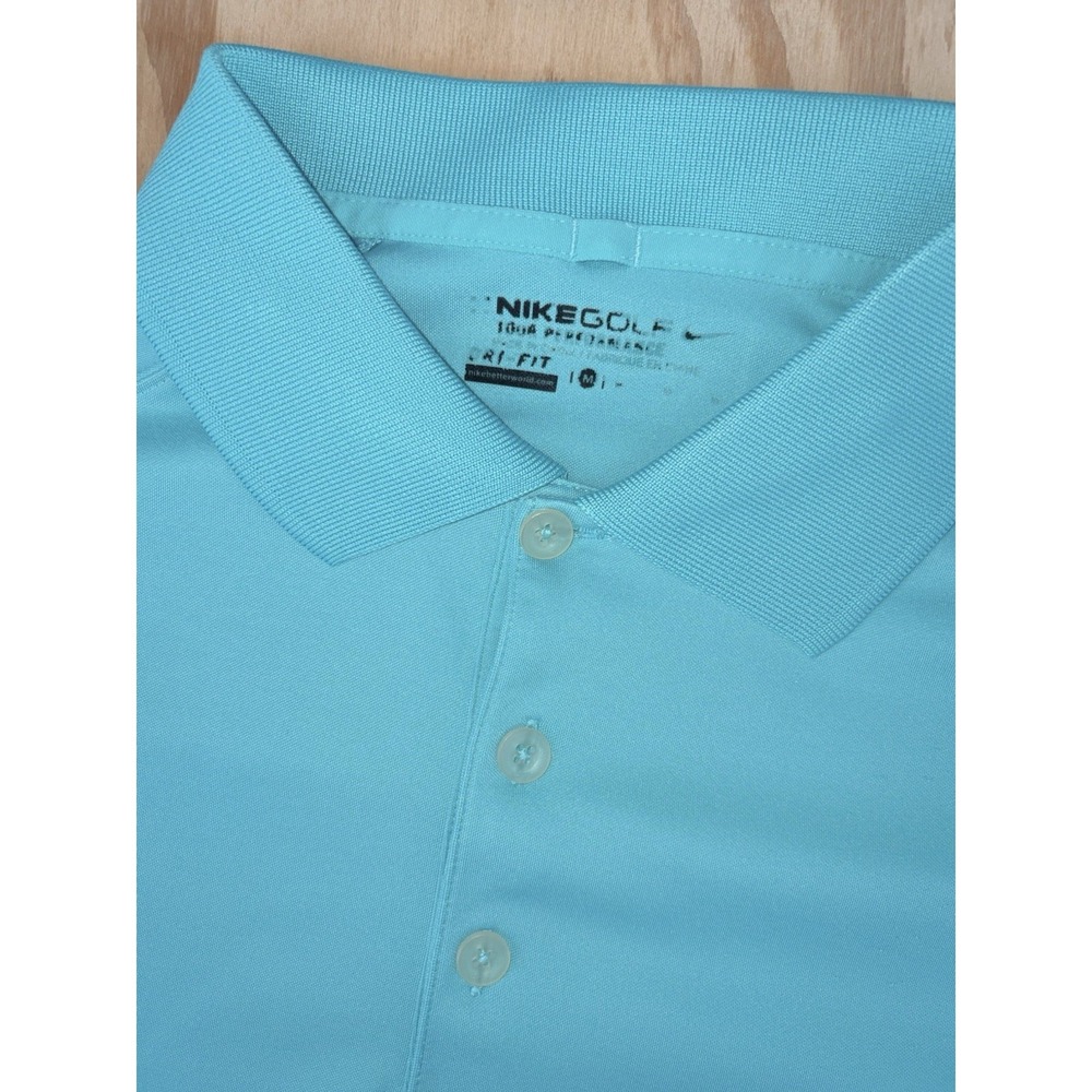 Nike Golf Mens Medium Polo Dri Fit‎ Teal Solid Performance Embroidered Logo - Picture 5 of 7